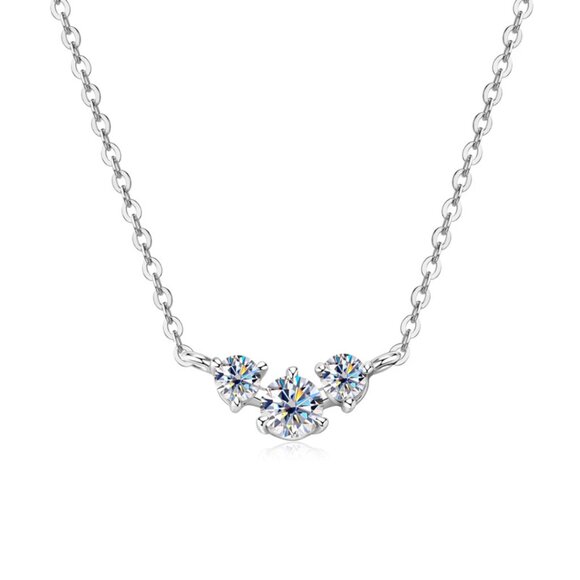 0.5ct Moissanite Three-Stone Necklace in 925 Sterling Silver & 18k White Gold - Picture 4 of 4